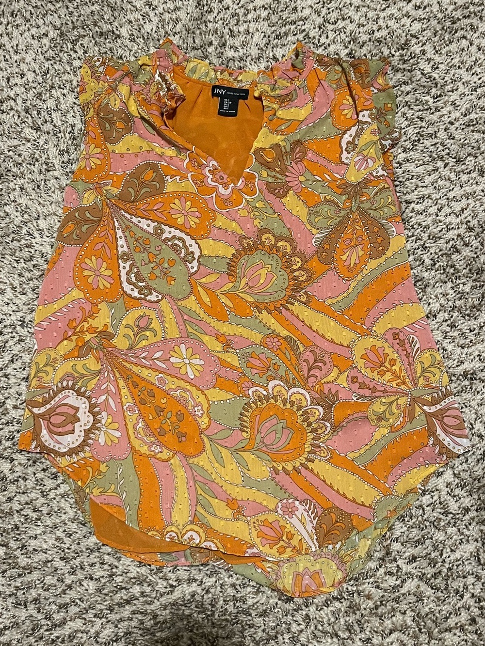 JNY Ruffle-Neck Paisley blouse  in Orange and Pink 60s